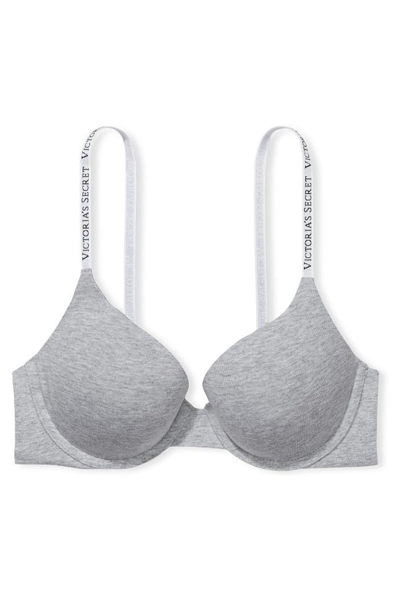 Heather Grey Victoria's Secret The T-Shirt Full Coverage Push Up Logo Bra | 5302WXKEB