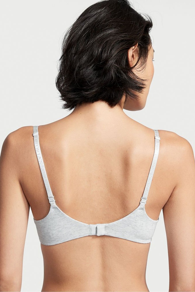 Heather Snow Grey Victoria's Secret The T-Shirt Lightly Lined Logo Strap Full Cup Bra | 7382CQDSN