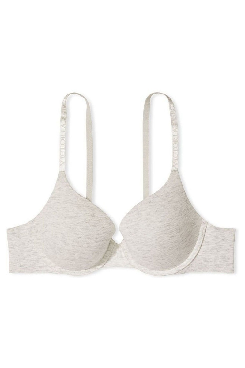 Heather Snow Grey Victoria's Secret The T-Shirt Lightly Lined Logo Strap Full Cup Bra | 7382CQDSN