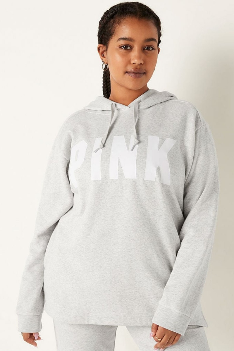 Heather Stone Grey Sans Logo Victoria\'s Secret Fleece Campus Hoodie | 7065ZBIQD