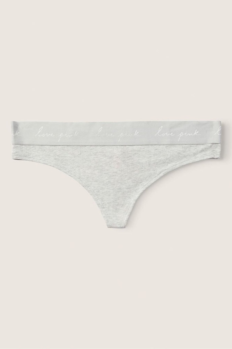 Heather Stone Grey Victoria\'s Secret Cotton Logo Thong Knickers | 8410FRGQO