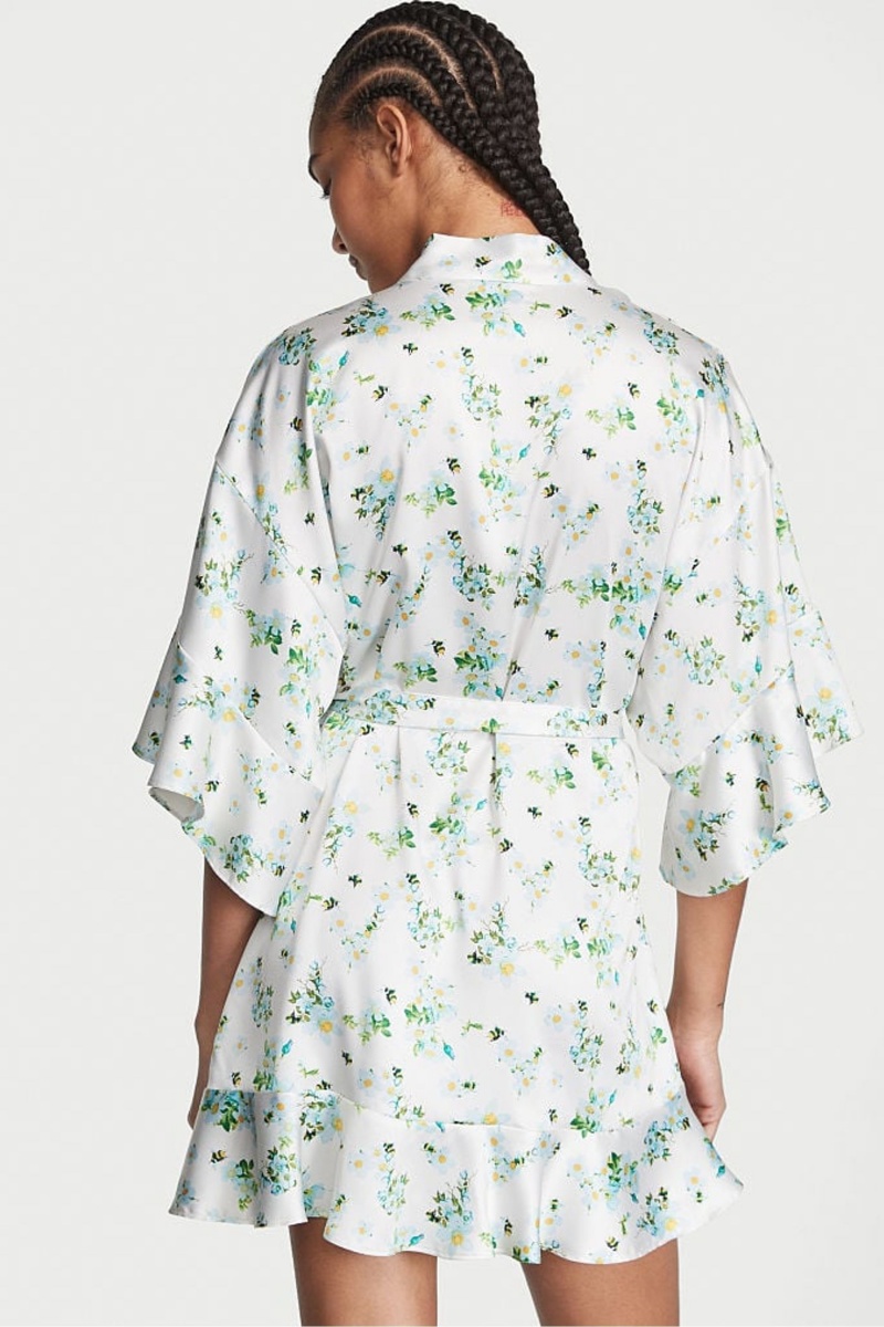 Honeybee Floral Print Victoria's Secret Satin Flounce Robe | 1604GDVYA