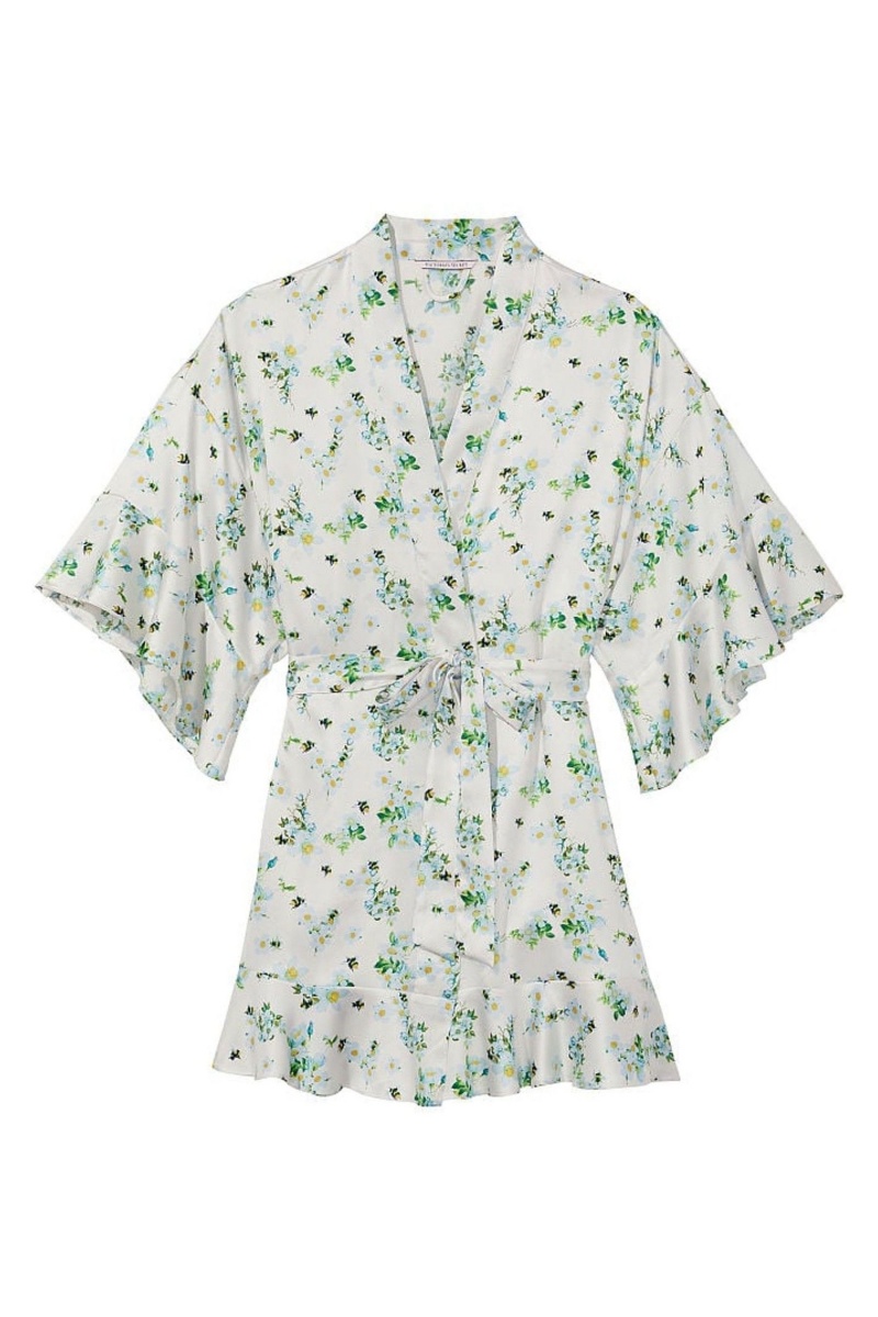 Honeybee Floral Print Victoria's Secret Satin Flounce Robe | 1604GDVYA