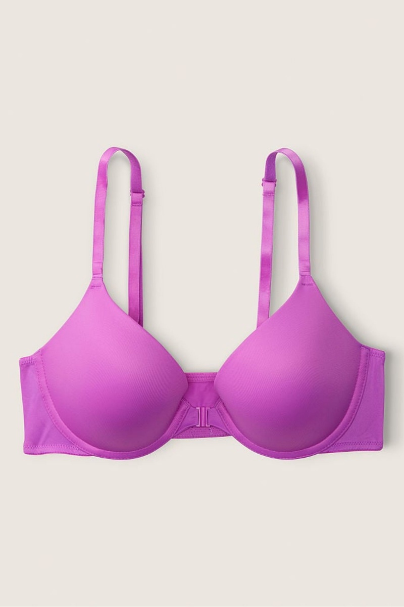 House Party Purple Victoria's Secret Wear Everywhere Front Fastening Push Up T-Shirt Bra | 4312HWMEQ