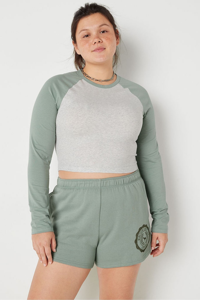 Iceberg Green Victoria\'s Secret Long Sleeve Crop T-Shirt | 9015BDIFE