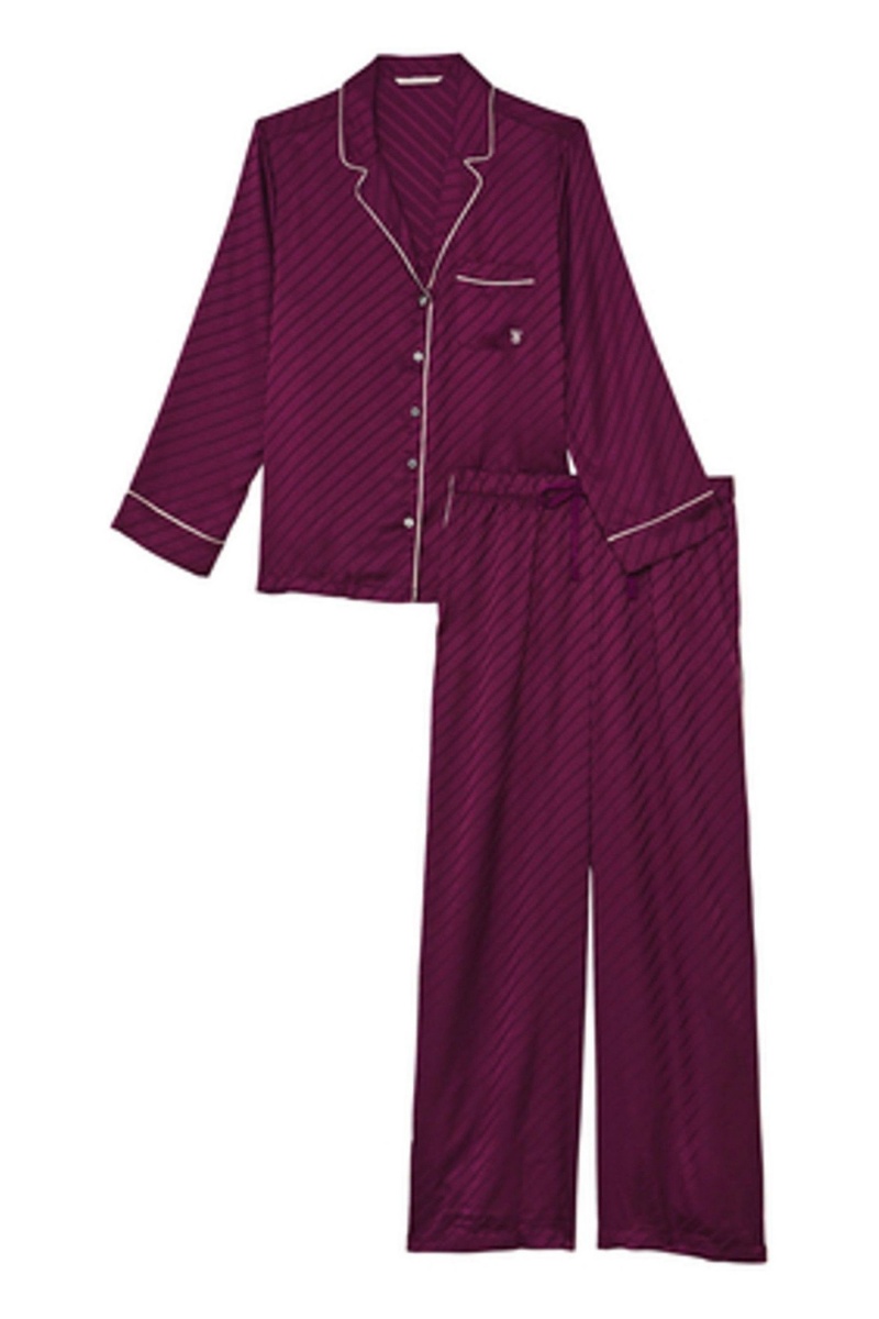 Kir Purple Victoria's Secret Satin Long Pyjamas | 8012DKEBV