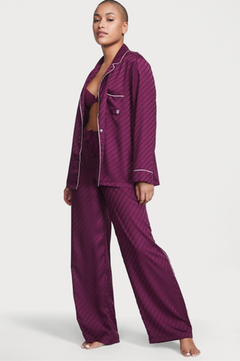 Kir Purple Victoria\'s Secret Satin Long Pyjamas | 8012DKEBV