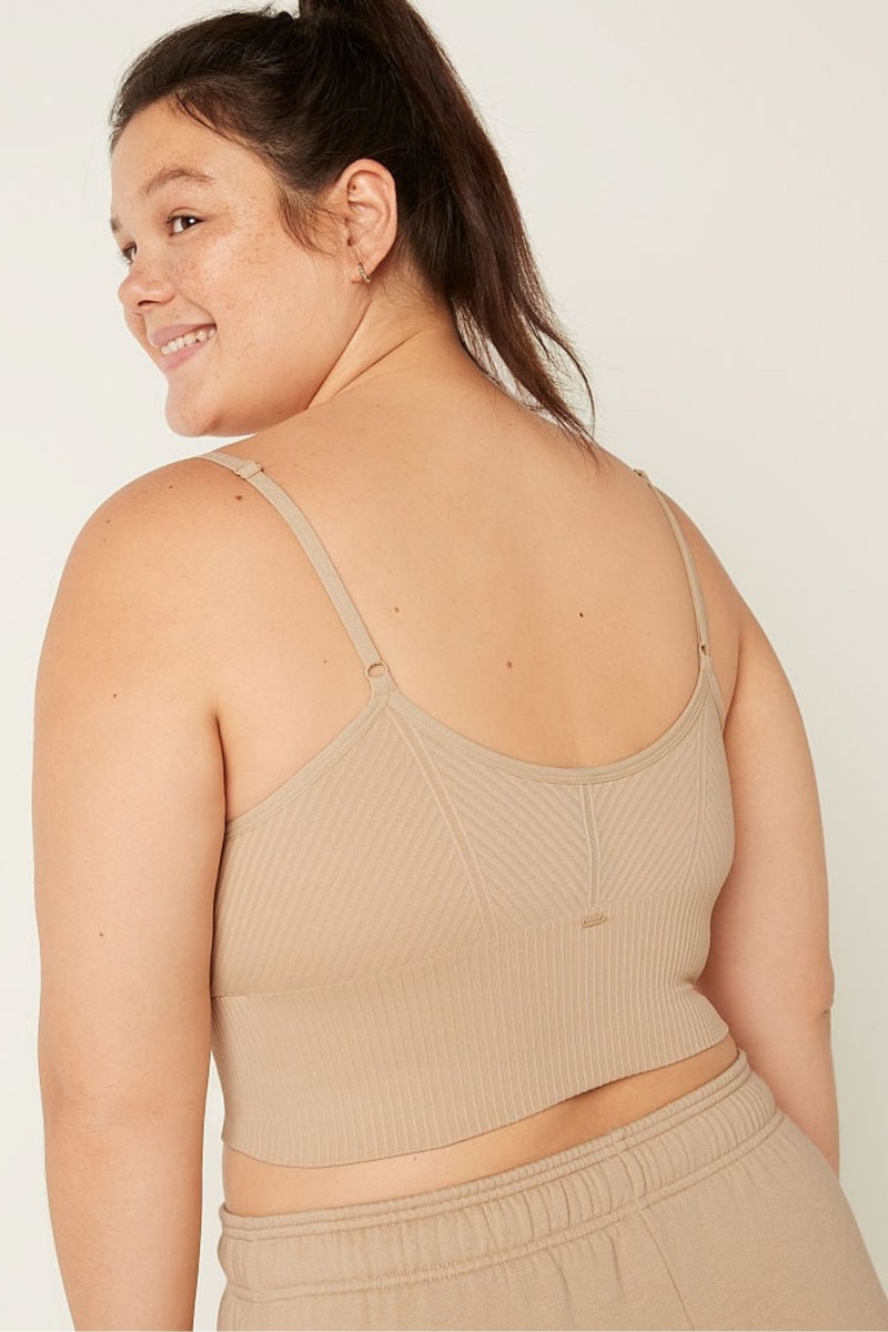 Light Sand Nude Victoria's Secret Seamless Seamless Lightly Lined Low Impact Sport Crop Top | 2976CQBIT