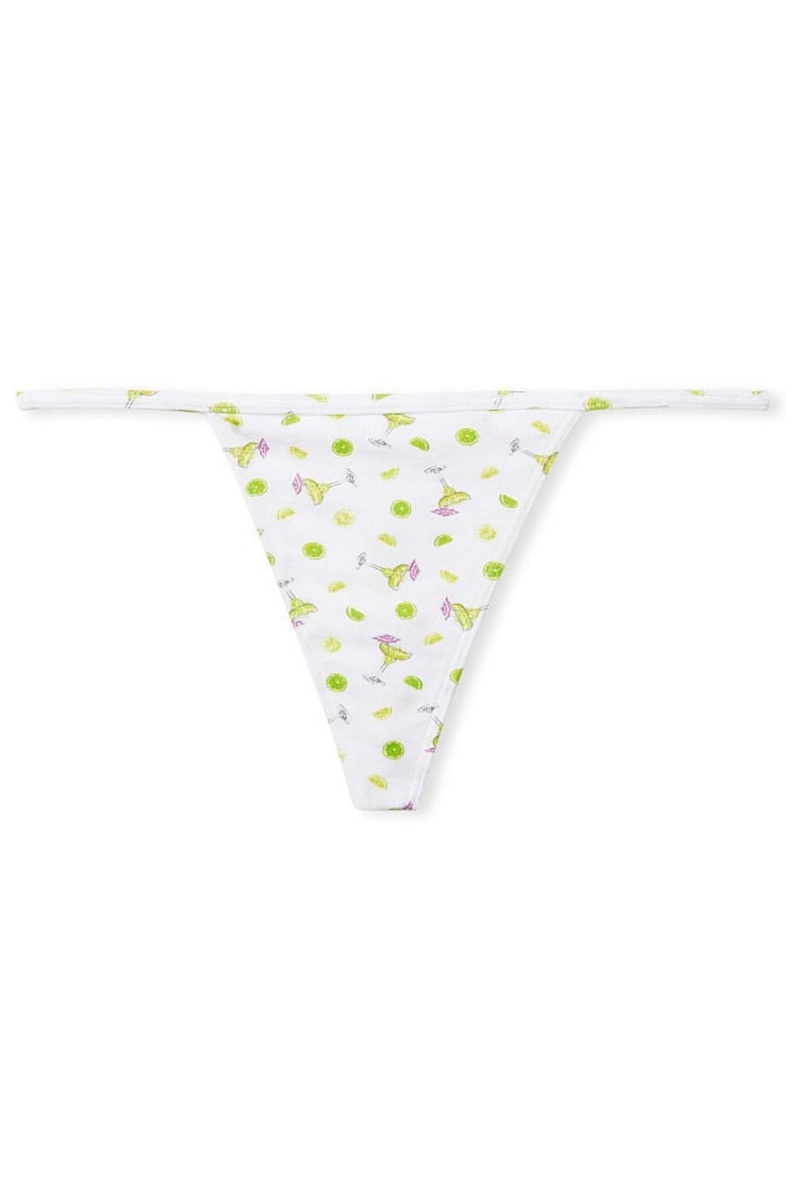 Lime Margarita White Victoria's Secret Stretch Cotton Cotton G String Knickers | 7041LVWZM