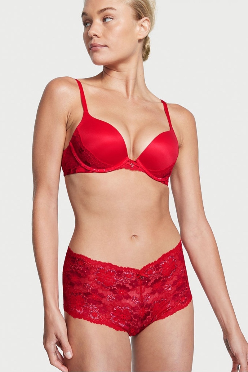 Lipstick Lurex Xdye Red Victoria's Secret Body by Victoria Lace Trim Push Up Bra | 0325GXTMR