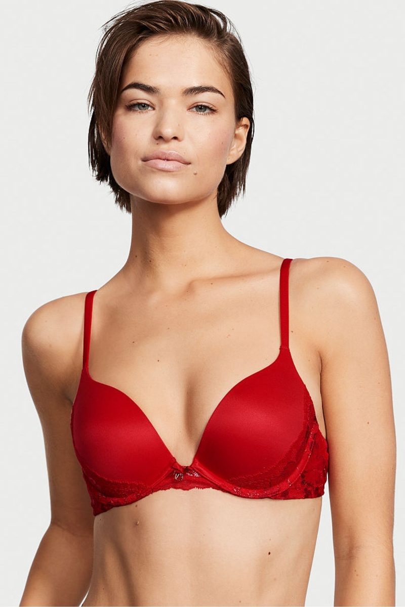 Lipstick Lurex Xdye Red Victoria\'s Secret Body by Victoria Lace Trim Push Up Bra | 0325GXTMR