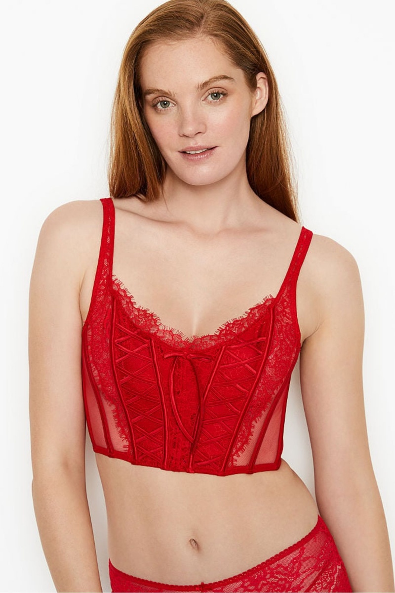 Lipstick Red Victoria's Secret Dream Angels Lace Unlined Non Wired Corset Bra Top | 9104EZPUA