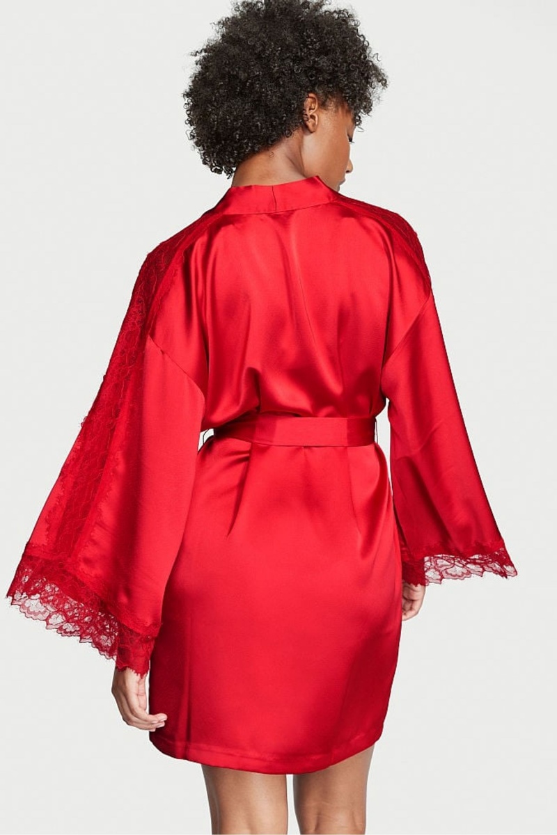 Lipstick Red Victoria's Secret Lace Inset Robe | 8497JPZVL