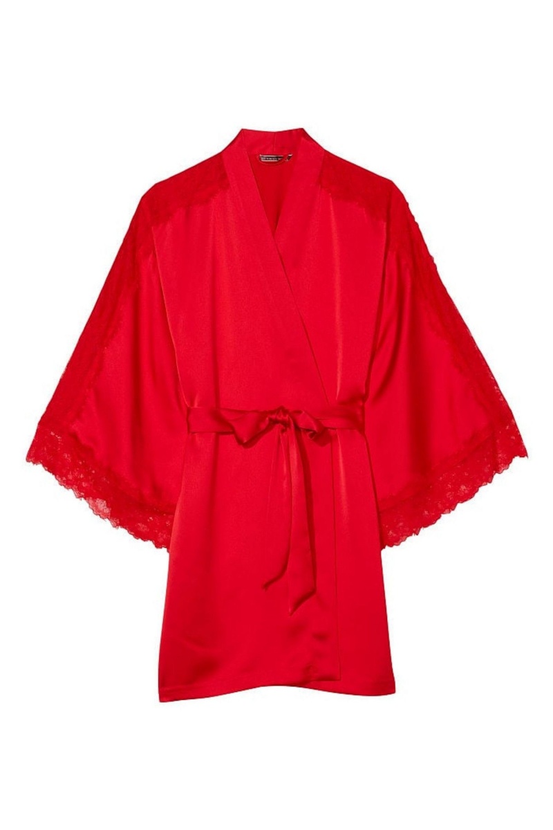 Lipstick Red Victoria's Secret Lace Inset Robe | 8497JPZVL