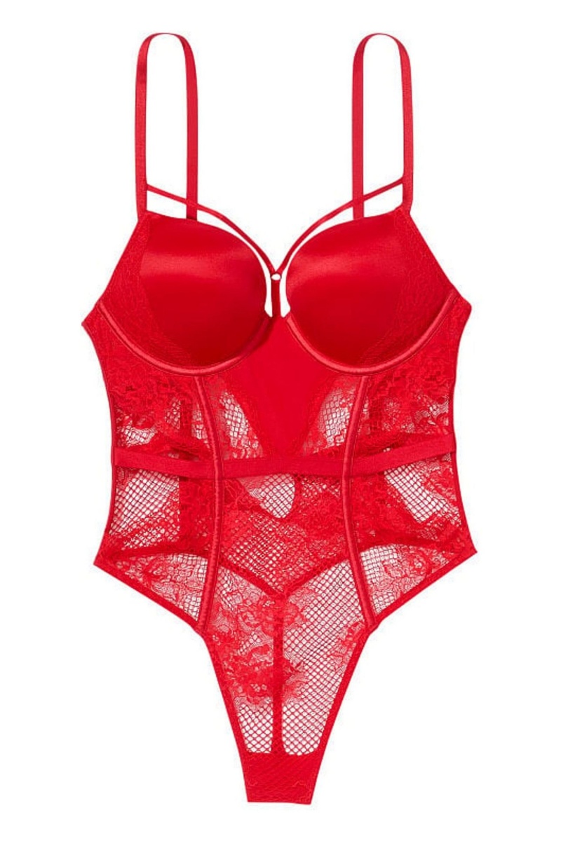 Lipstick Red Victoria's Secret Luxe Lingerie Fishnet Bombshell Bodysuit | 7214KEGTF