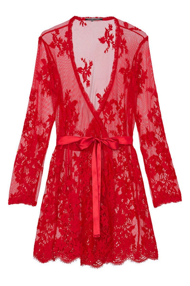 Lipstick Red Victoria's Secret Luxe Lingerie Lace Short Dressing Gown | 2736RTXDF