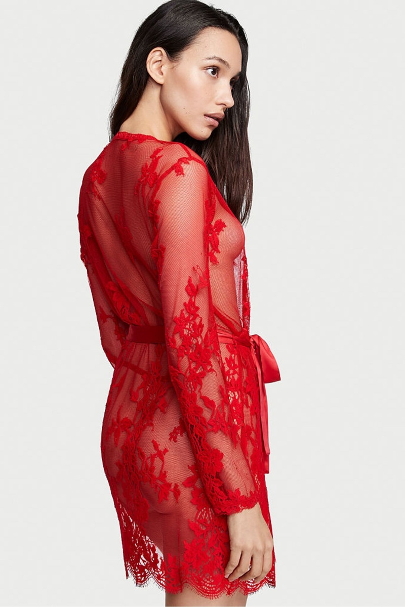 Lipstick Red Victoria's Secret Luxe Lingerie Lace Short Dressing Gown | 9265HTLOX