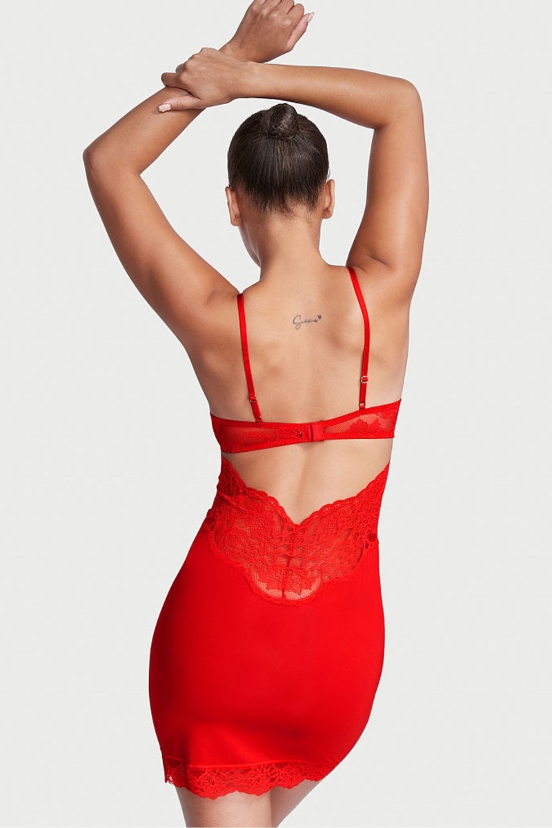 Lipstick Red Victoria's Secret Modal Lace Mini Slip | 2174PBYWE