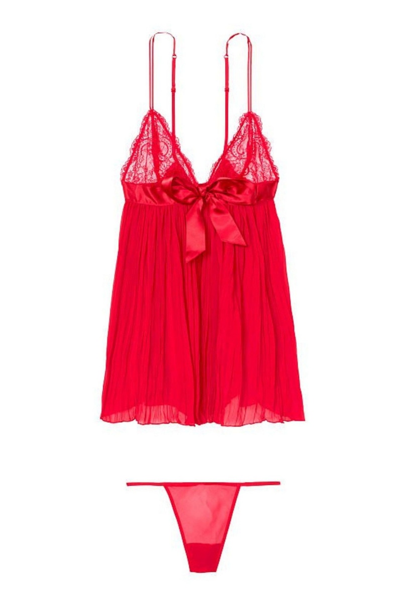 Lipstick Red Victoria's Secret Sheer Pleated Babydoll | 2097DXHOY