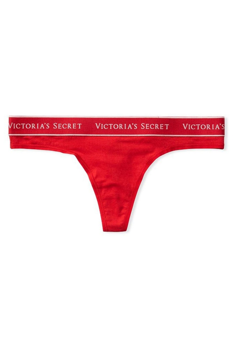 Lipstick Red Victoria's Secret Stretch Cotton Cotton Logo Thong Knickers | 8957ONAEW