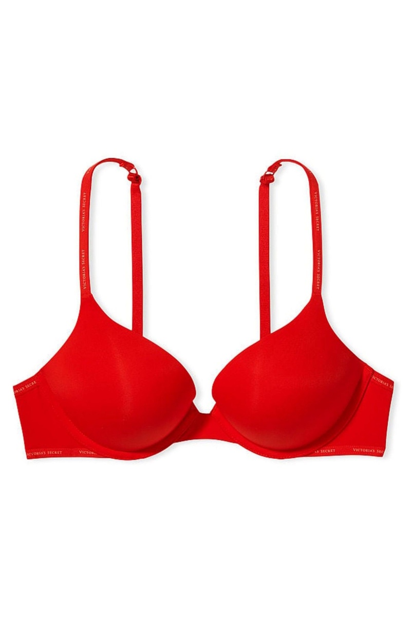 Lipstick Red Victoria's Secret The T-Shirt Lightly Lined Logo Strap Full Cup Bra | 3817HRAEM