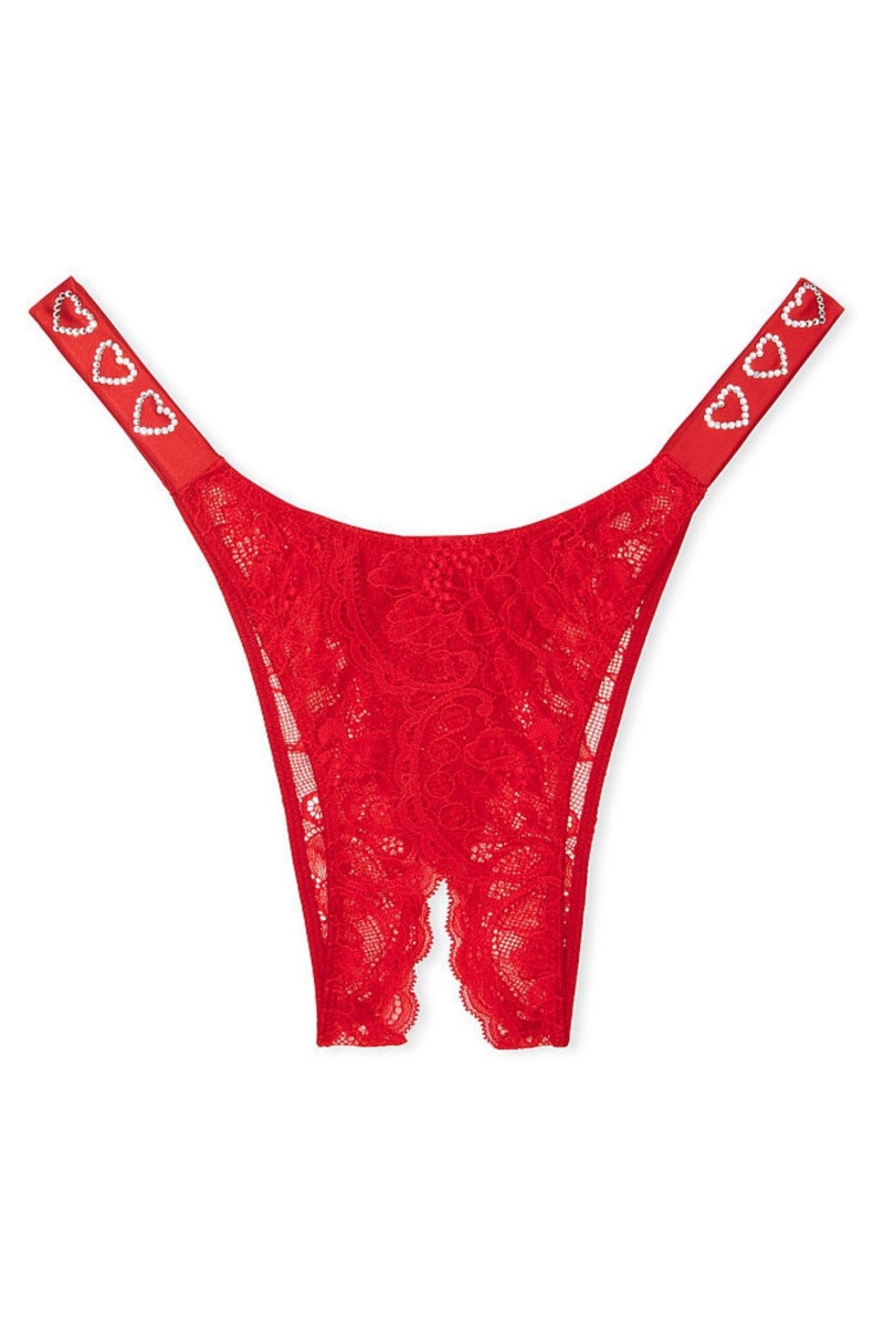 Lipstick Red Victoria's Secret Very Sexy Lace Shine Strap Brazilian Knickers | 3671KEALQ