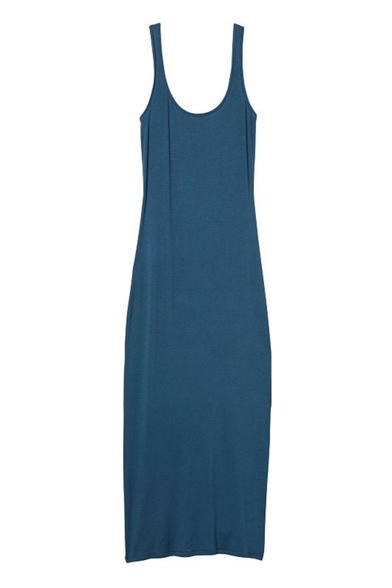 Midnight Sea Blue Victoria's Secret Modal Ribbed Long Slip Dress | 3201EMZSD