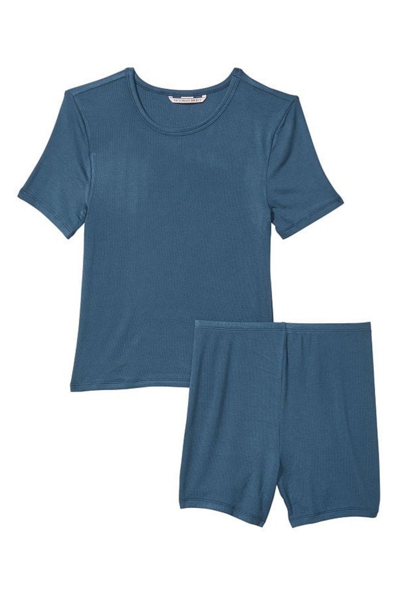 Midnight Sea Blue Victoria's Secret Modal Short Ribbed Pyjamas | 7068OWGHP