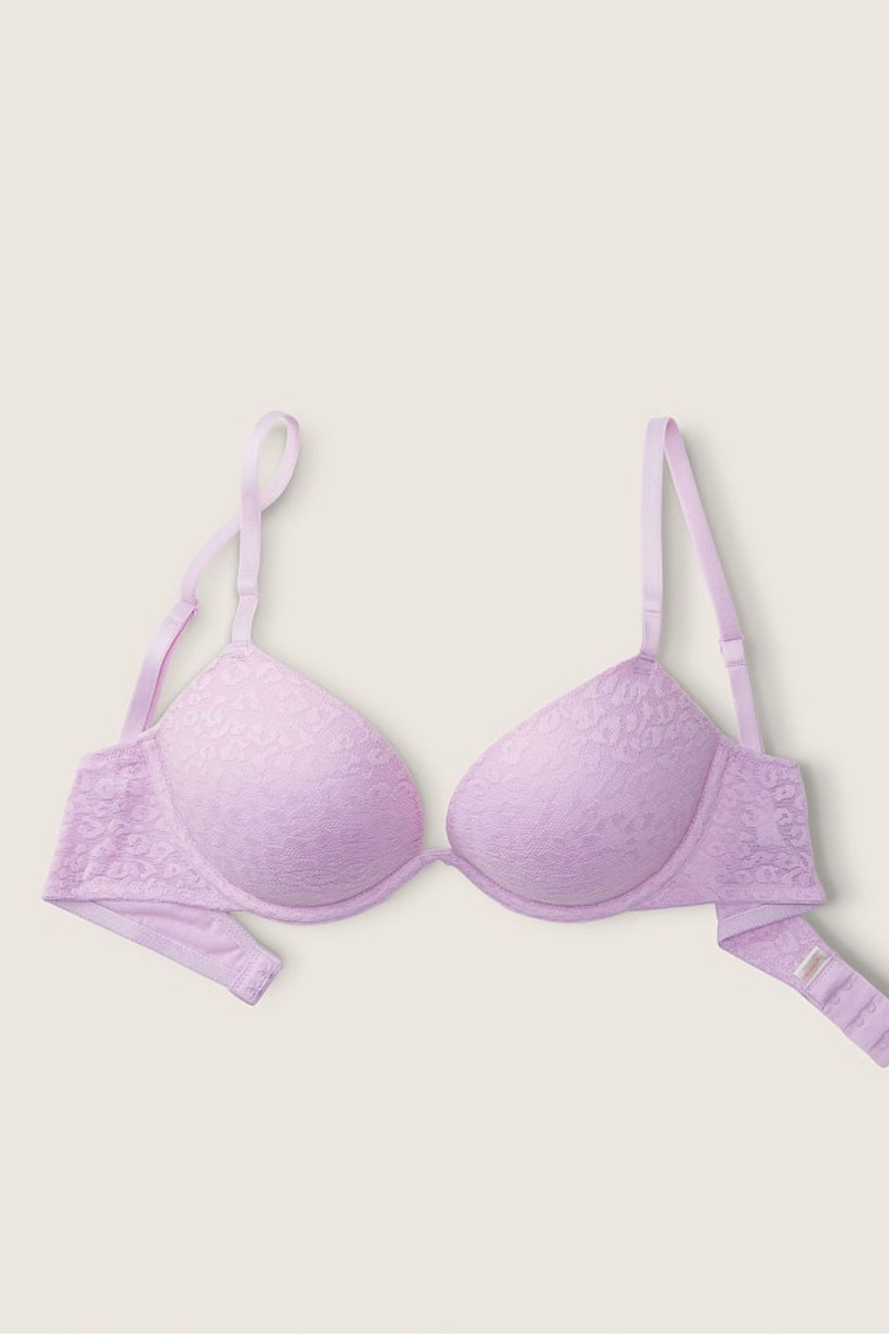 Misty Lilac Purple Victoria's Secret Wear Everywhere Add 2 Cups Lace Push Up T-Shirt Bra | 1527JVWNZ