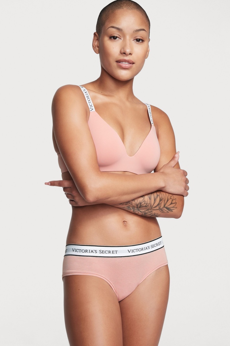 Misty Rose Pink Victoria's Secret Stretch Cotton Logo Knickers | 7596VACHX