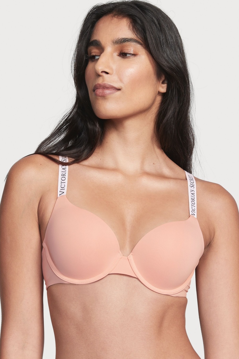 Misty Rose Pink Victoria\'s Secret The T-Shirt Full Coverage Push Up Logo Bra | 9415LSHAV