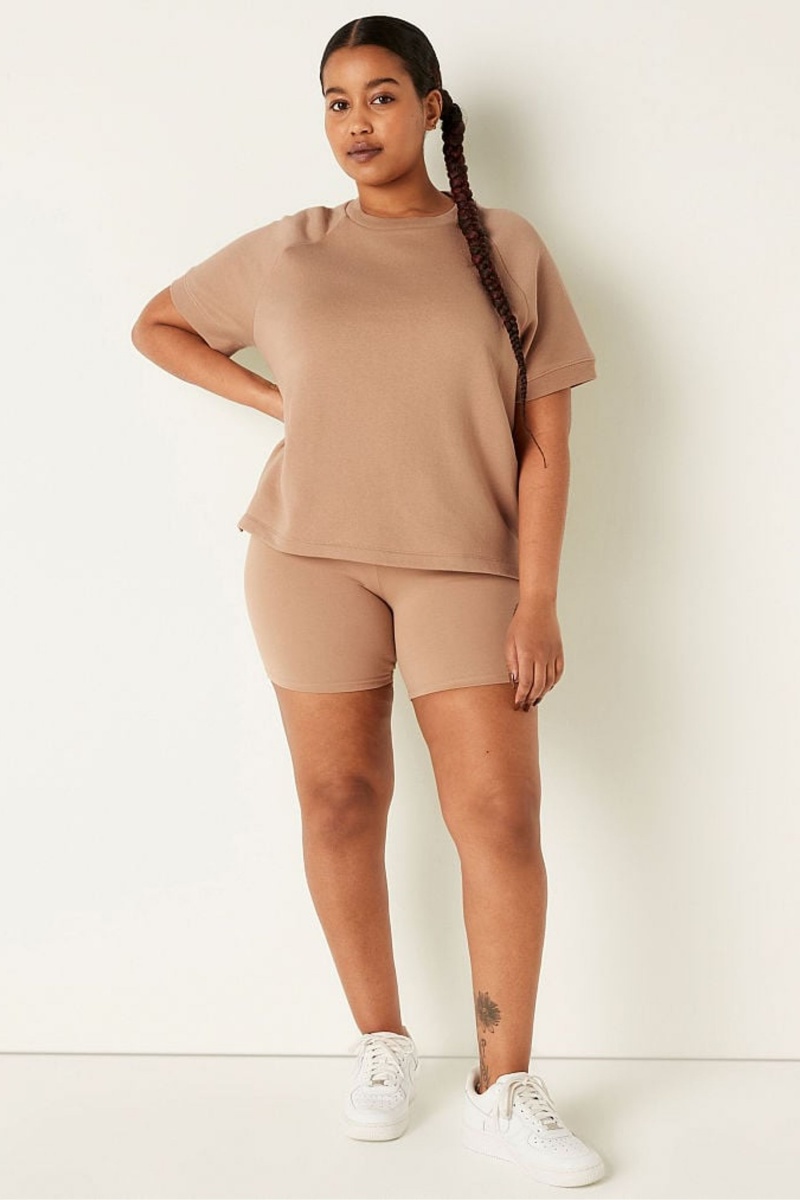 Mocha Latte Brown Victoria's Secret Short Sleeve Oversized Crew Neck T-Shirt | 8326MXSPN