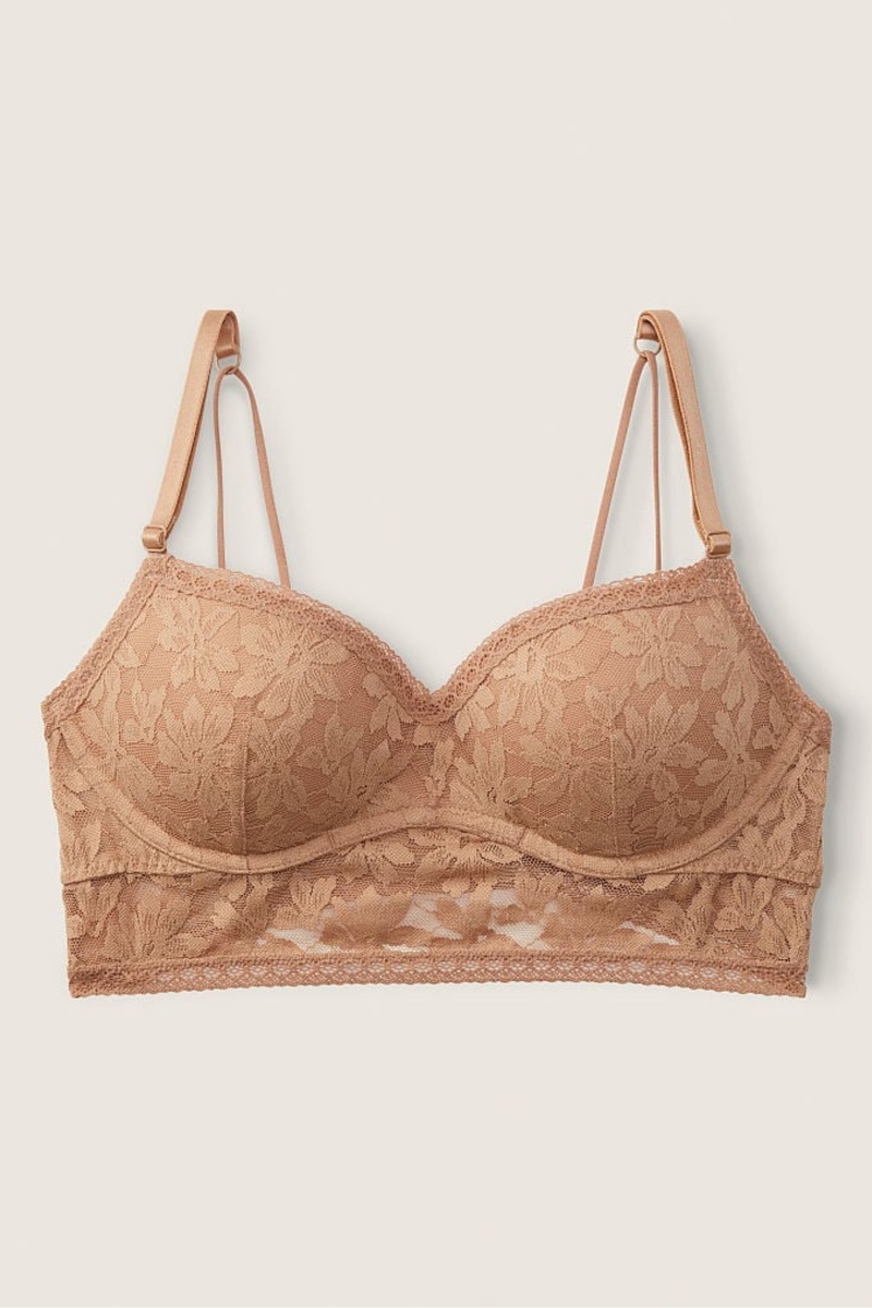 Mocha Latte Nude Victoria's Secret Lace Wired Push Up Bralette | 1570XHBSA