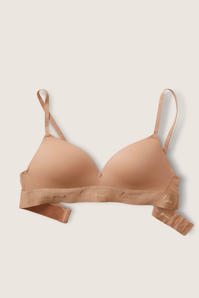 Mocha Latte Nude Victoria's Secret Wear Everywhere Smooth Non Wired Push Up T-Shirt Bra | 2940JUEQY