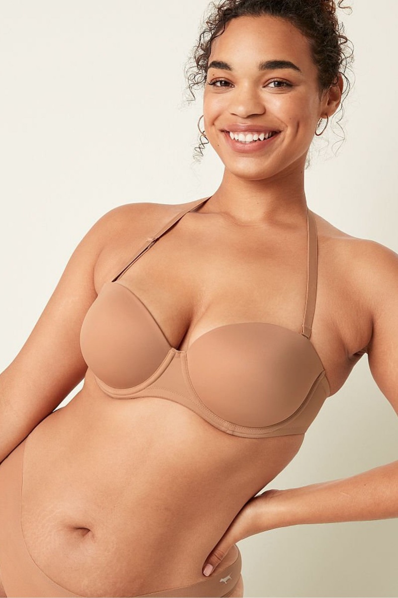 Mocha Latte Nude Victoria\'s Secret Wear Everywhere Smooth Multiway Strapless Push Up Bra | 1238BNHFM