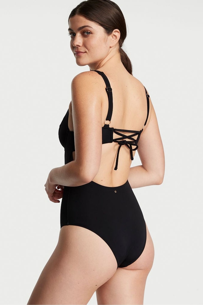 Nero Black Victoria's Secret Tie Back Swimsuit | 4603RCQGZ