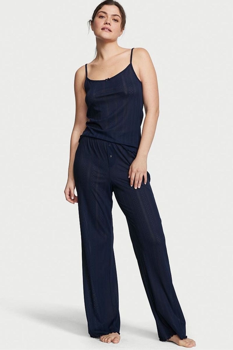 Noir Navy Blue Victoria\'s Secret Cami Long Pyjamas | 7495OYSFJ