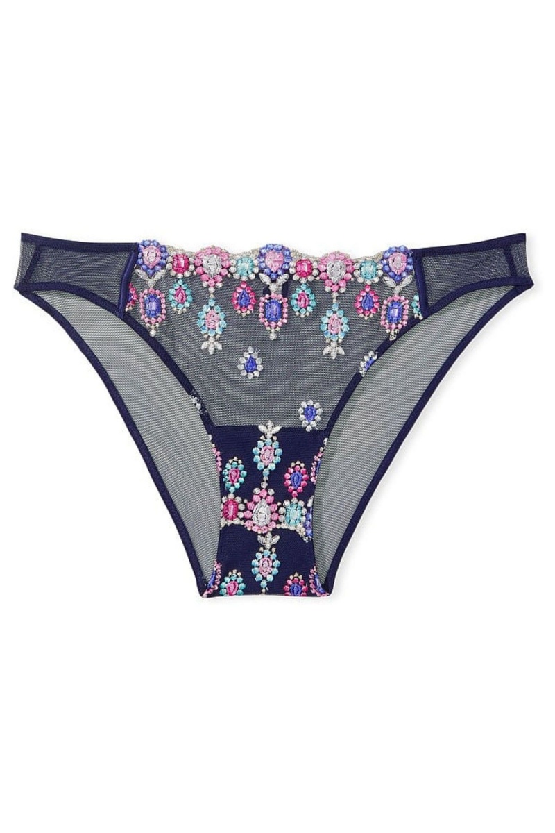 Noir Navy Blue Victoria's Secret Dream Angels Bejeweled Embroidery Cheekini Knickers | 6748QNMPH