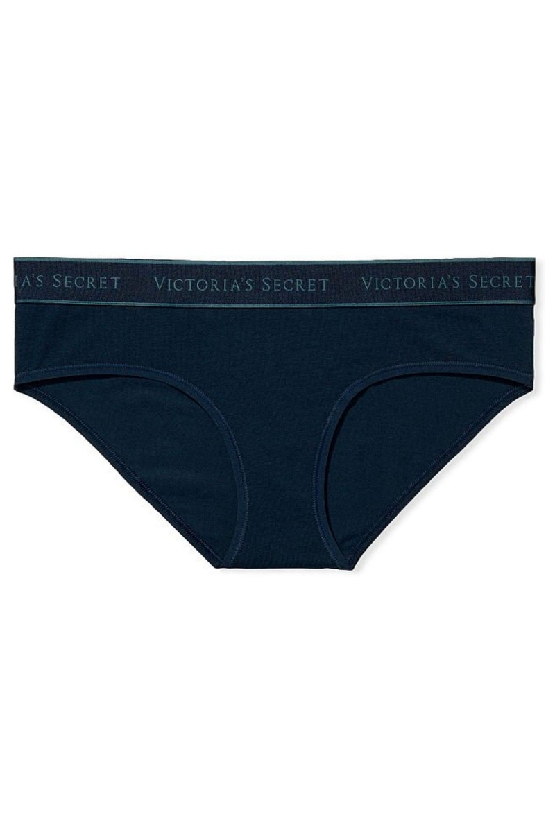 Noir Navy Blue Victoria's Secret Stretch Cotton Stretch Cotton Logo Waist Hipster Knickers | 6819KUHAT