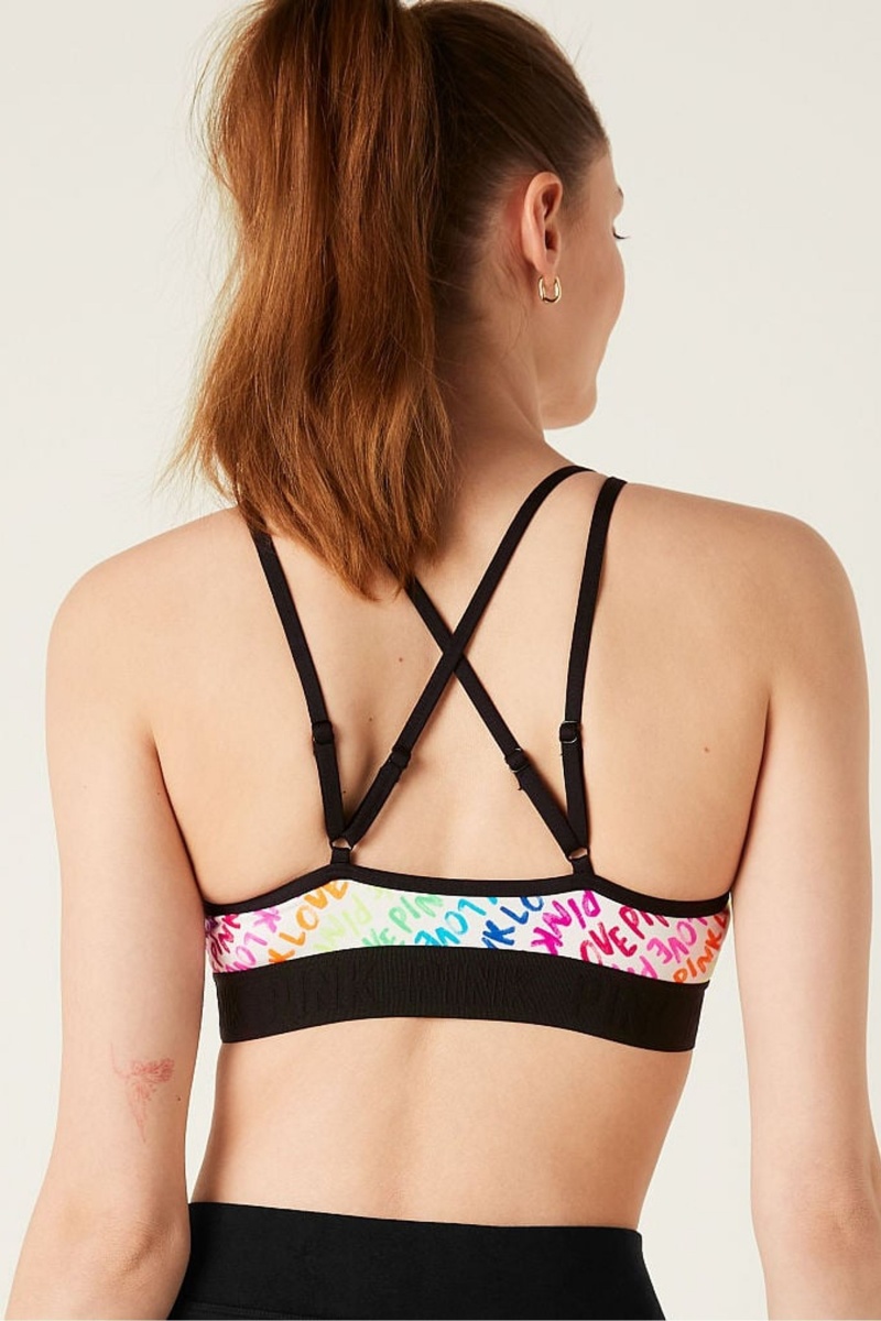 Optic White Rainbow Logo Victoria's Secret Ultimate Strappy Back Lightly Lined Bra | 3012DJEBA