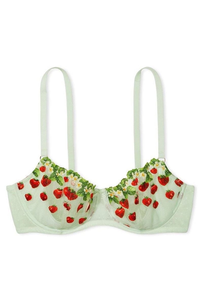 Pale Green Embroidery Victoria's Secret Dream Angels Strawberry Embroidered Bra | 5049OYRZK