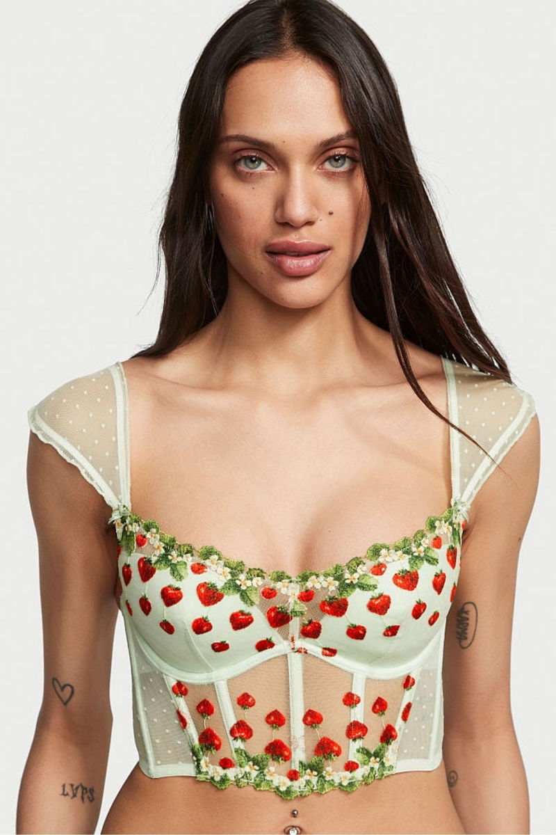 Pale Green Victoria\'s Secret Dream Angels Strawberry Embroidered Bra | 1247ZTVYF