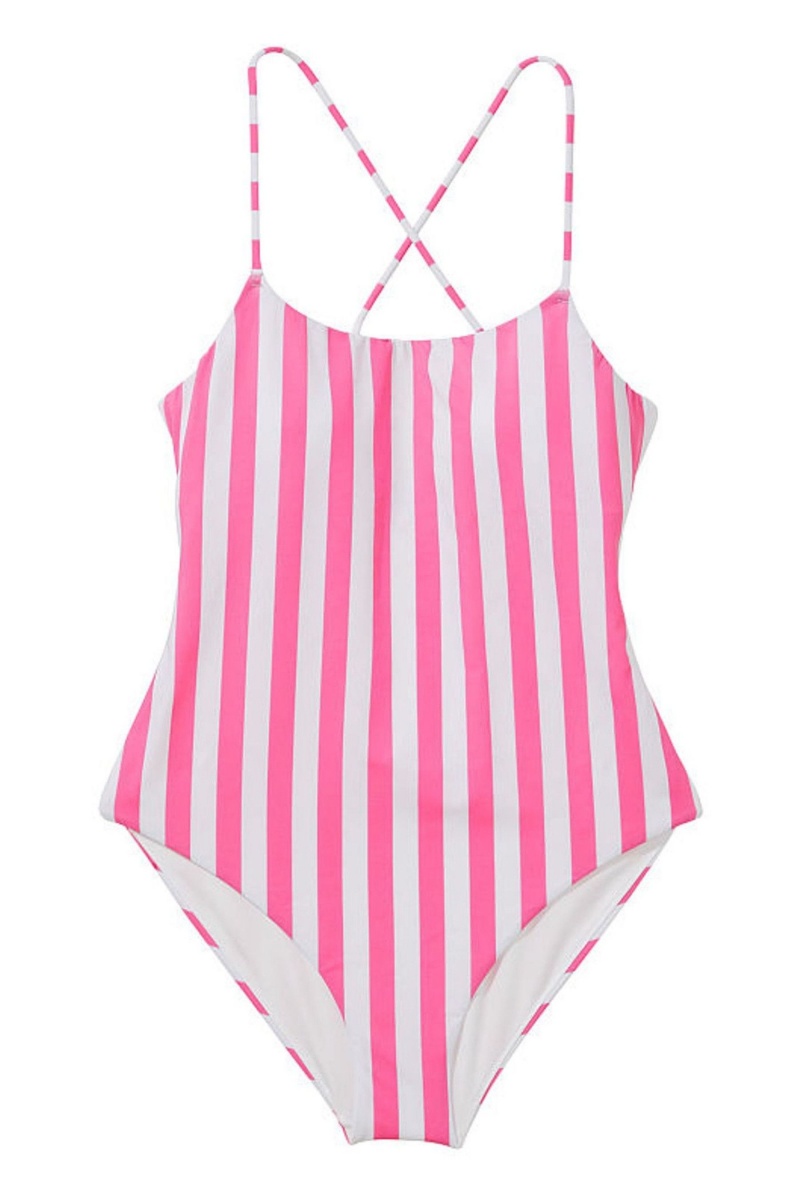 Pink Cabana Stripe Victoria's Secret Scoop Neck Swimsuit | 7586DPYGE