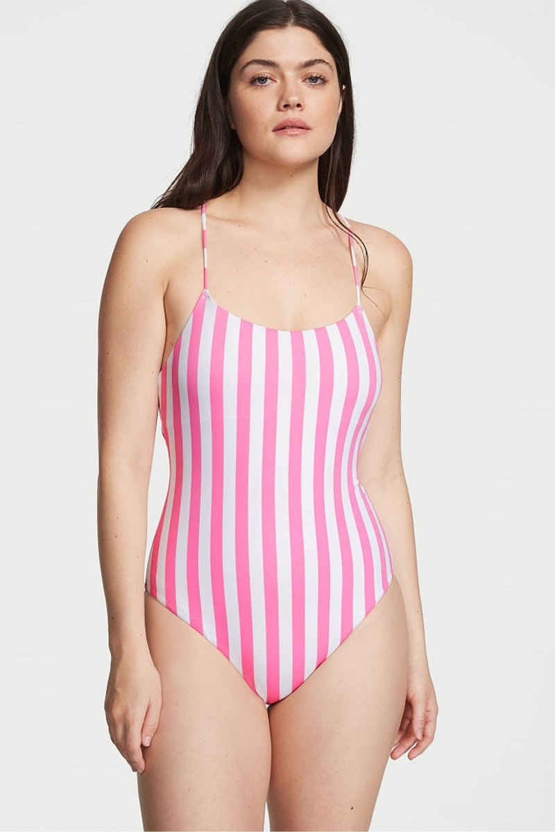 Pink Cabana Stripe Victoria\'s Secret Scoop Neck Swimsuit | 7586DPYGE