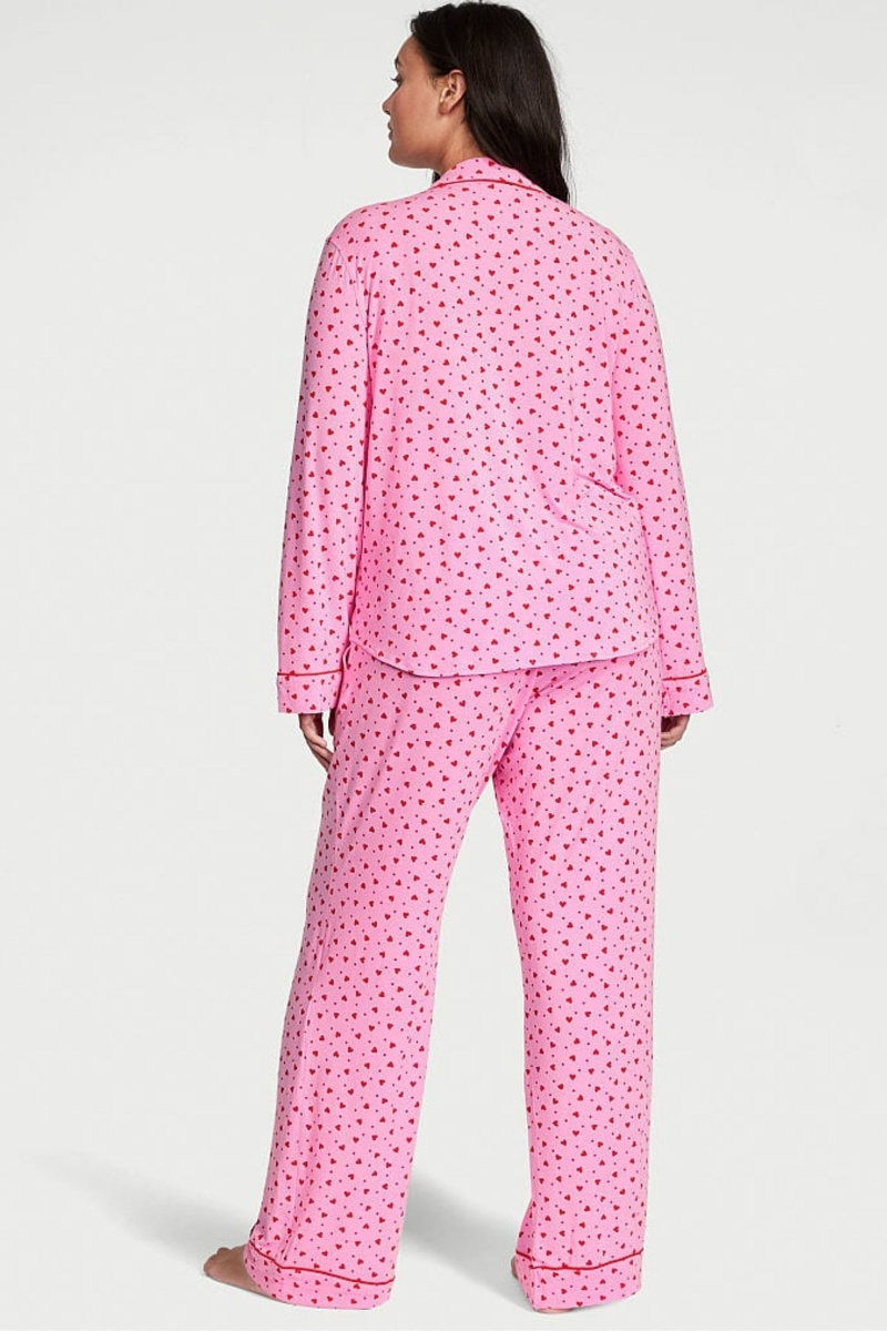 Pink Heart Dots Victoria's Secret Modal Long Pyjamas | 5392SGJRL