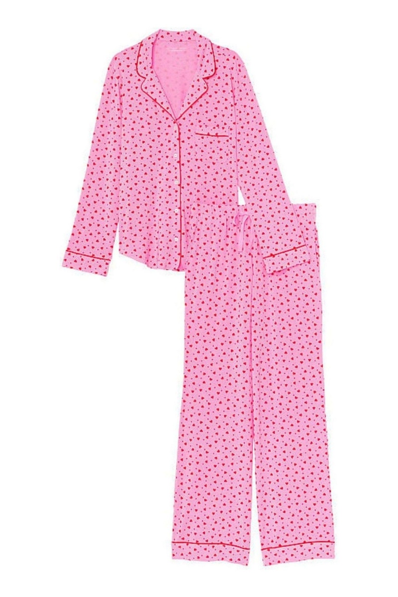 Pink Heart Dots Victoria's Secret Modal Long Pyjamas | 5392SGJRL