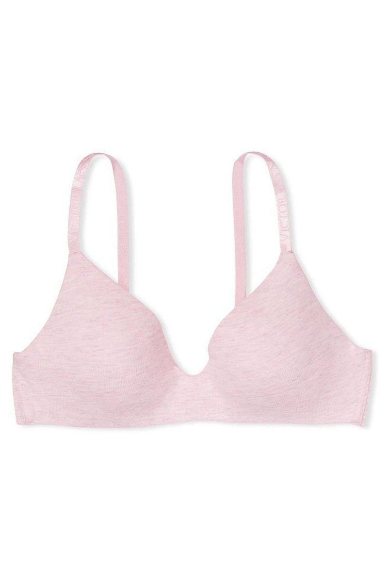 Pink Petal Heather Pink Victoria's Secret The T-Shirt Smooth Logo Strap Lightly Lined Non Wired T-Shirt Bra | 9504NYCDL