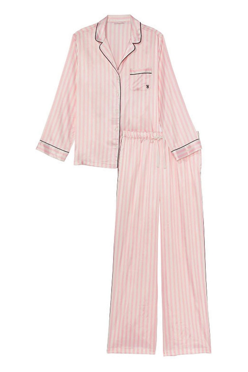 Pretty Blossom Iconic Stripe Pink Victoria's Secret Satin Long Pyjama Set | 3718CVPSN