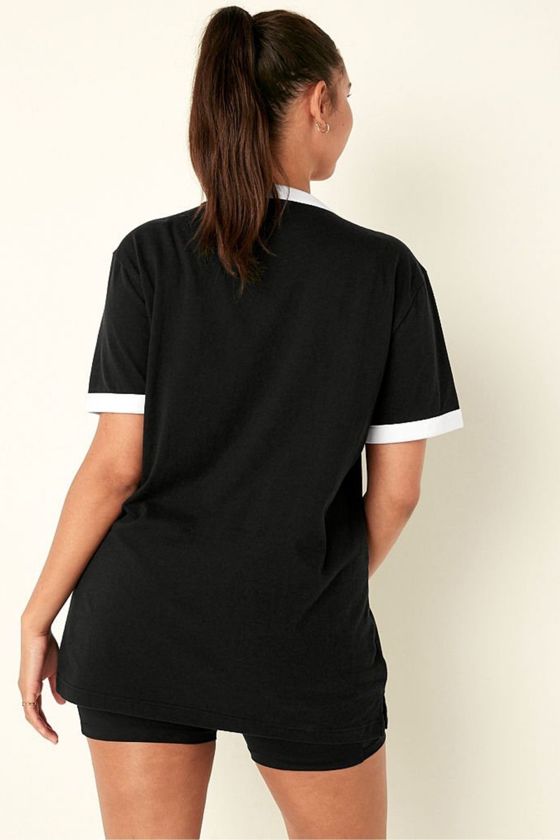 Pure Black Classic Logo Victoria's Secret Campus Ringer T-Shirt | 8517NIEBD