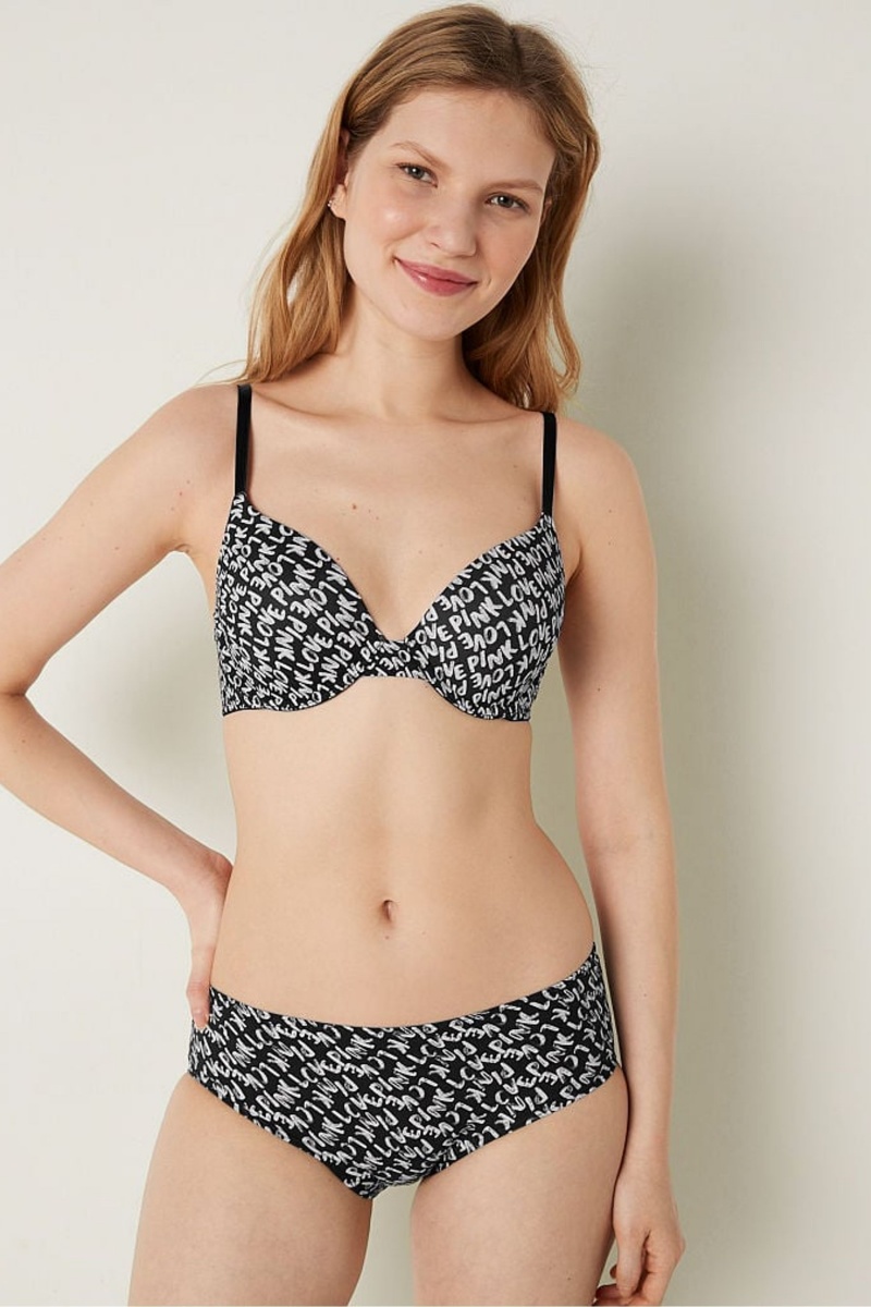 Pure Black Logo Print Victoria's Secret Wear Everywhere Smooth Lightly Lined T Shirt Bra | 6750JFHAZ